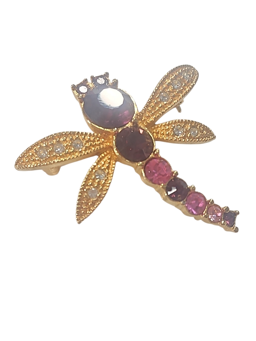 Vintage 1999 Avon Crystal Gold Dragonfly Brooch Pin.